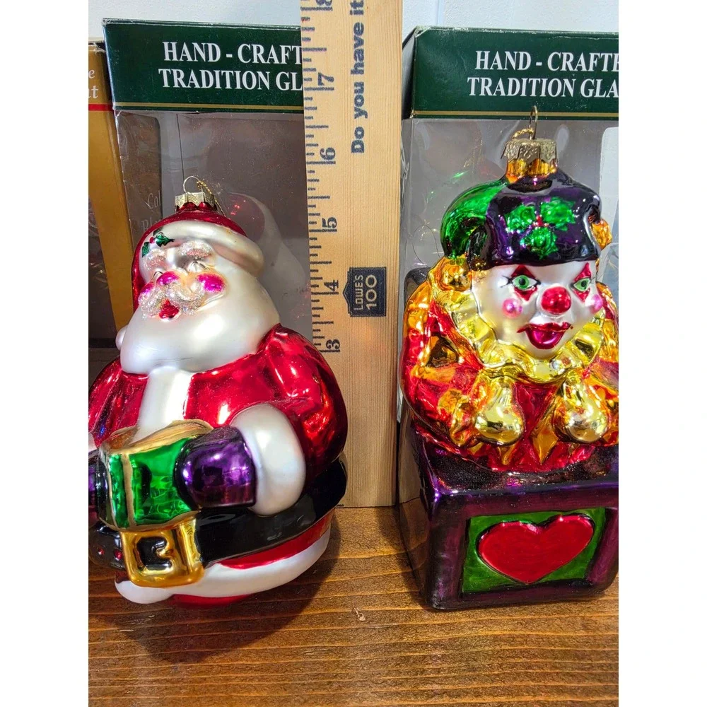 VTG Hand Crafted Blown Glass Hand Painted Christmas Ornaments Set of 4